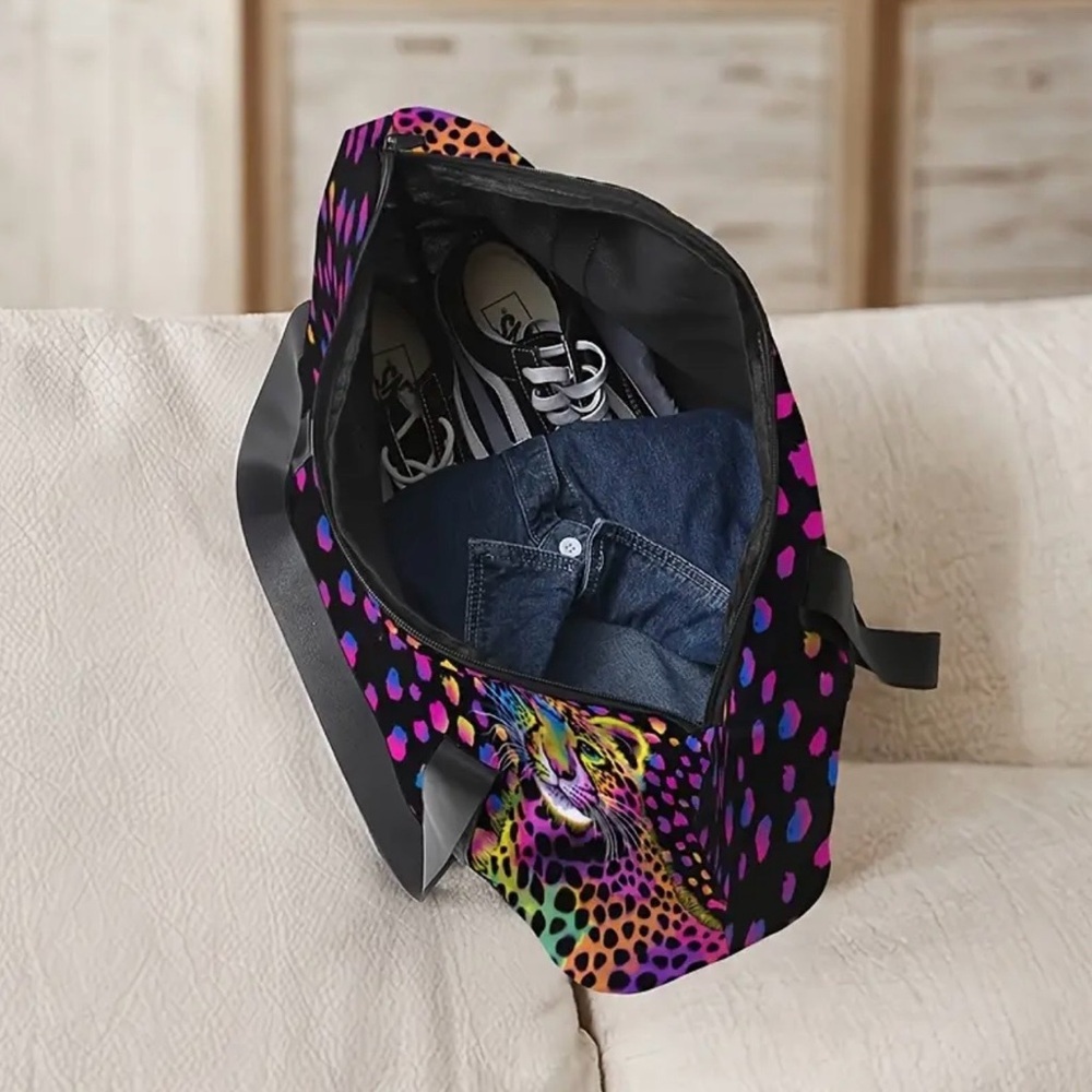 Colorful Rainbow 🌈 Leopard 🐾 Print Tote Bag Y2K 90’s Inspired Duffel Bag - NEW - Picture 8 of 8